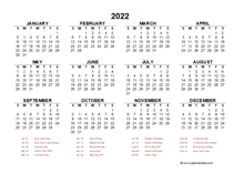 2022 Year at a Glance Calendar with Australia Holidays