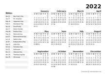 43+ Printable Calendar 2022 Word Document PNG