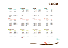 2022 Blank Yearly Calendar Bird Template