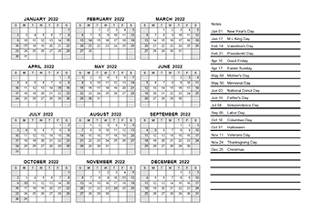 2022 Calendar Printable With Holidays 2022