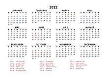 Calendar 2022 malaysia excel