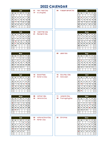 2022 Yearly Calendar Template Vertical Design