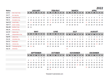 2022 Yearly Google Docs Calendar Template