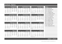 2022 Yearly School Horizontal Calendar Aug