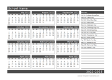 2022 Yearly School Horizontal Calendar Jul