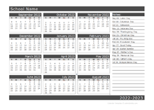 2022 Yearly School Horizontal Calendar Sep