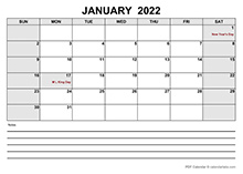 Blank January 2022 Calendar PDF