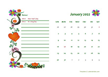 January 2022 Calendar Dates