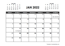 January 2022 Calendar Free Printable