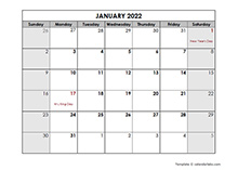 January 2022 Printable Calendar
