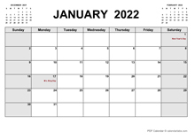 Printable January 2022 Calendar PDF