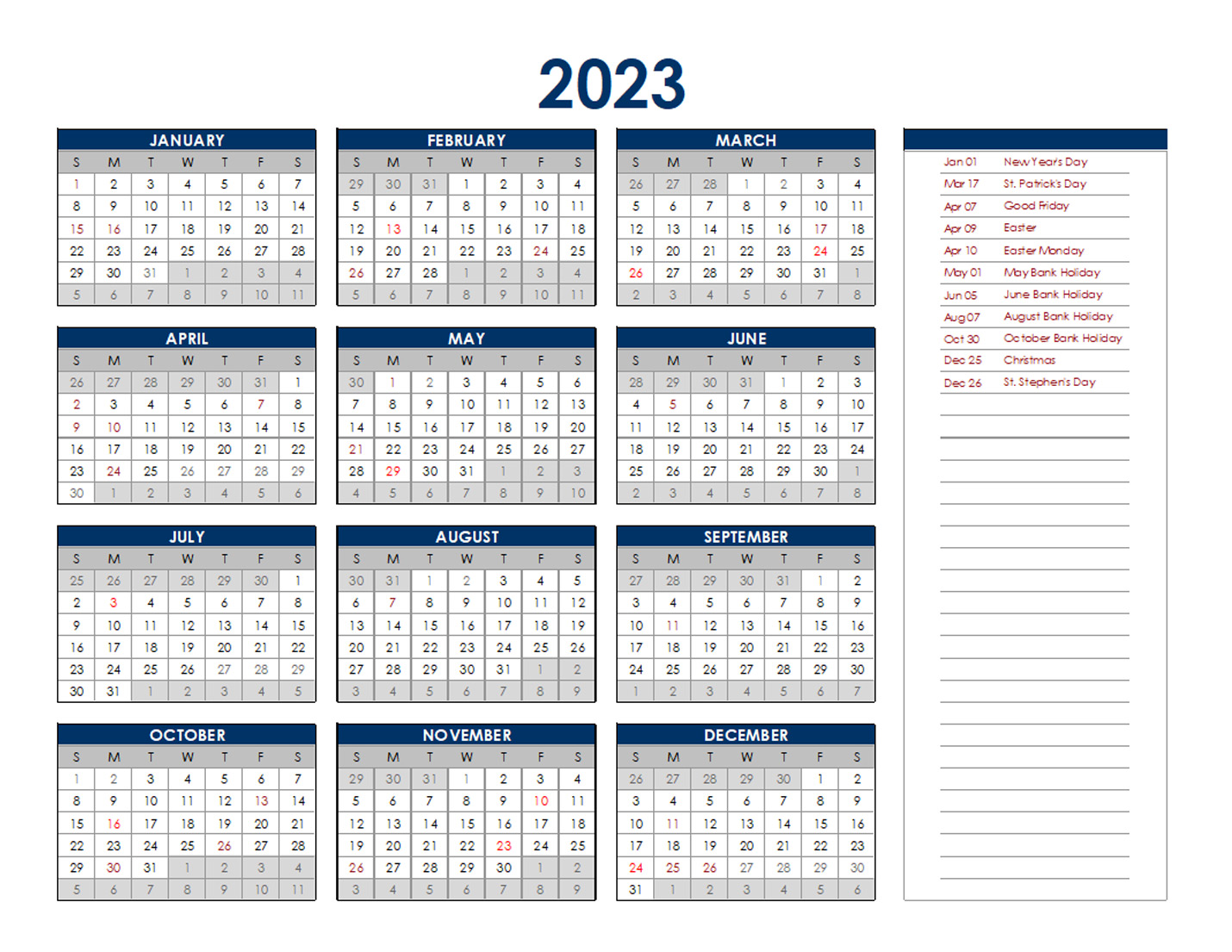 Free 2023 Monthly Printable Calendar With Holidays