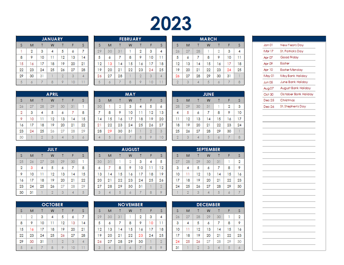 2023 Bank Holidays Ireland 2023 Calendar