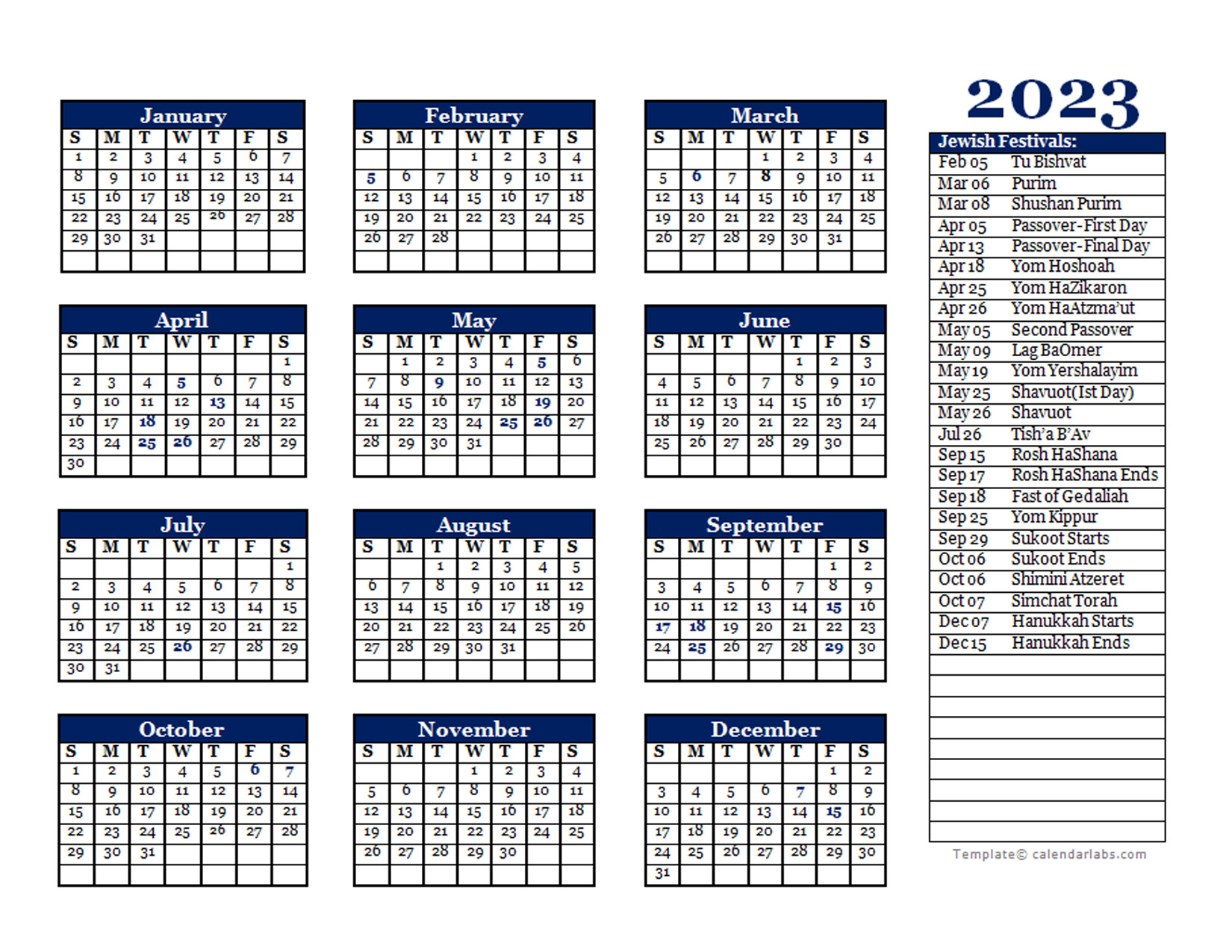 Printable Jewish Calendar 2023 - Printable Calendar 2023