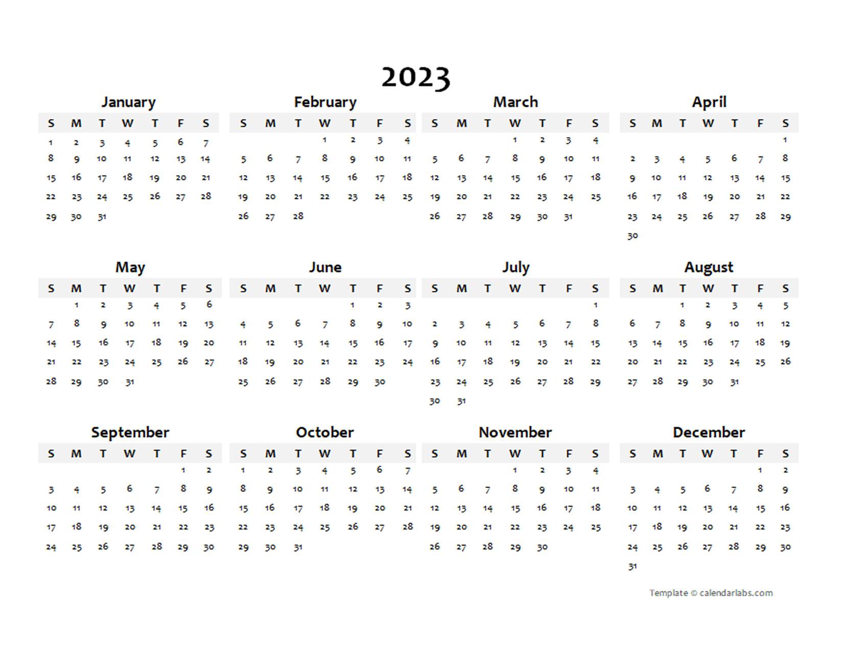 Blank 2023 Calendar 2023