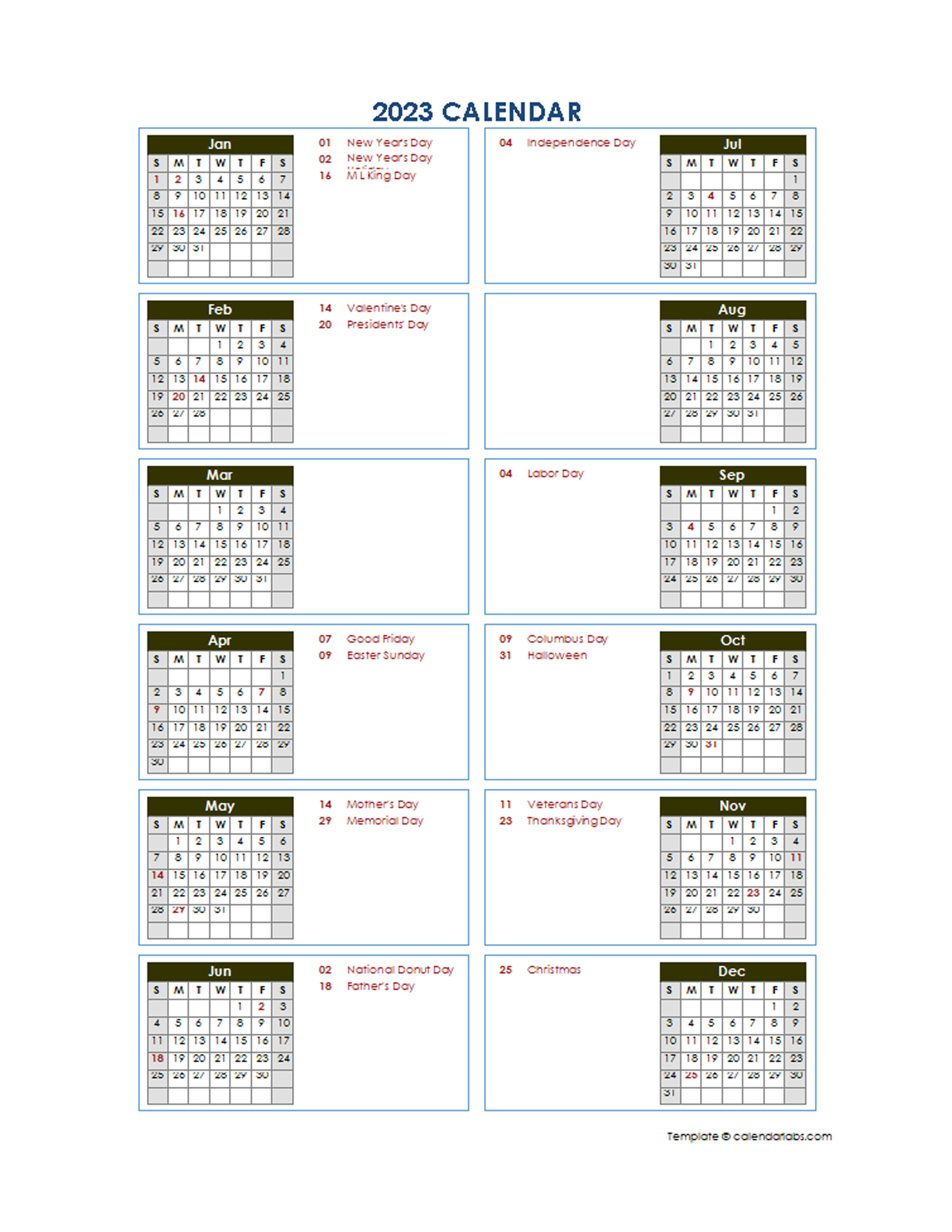 Yearly Calendar 2023 Printable Printable Word Searches