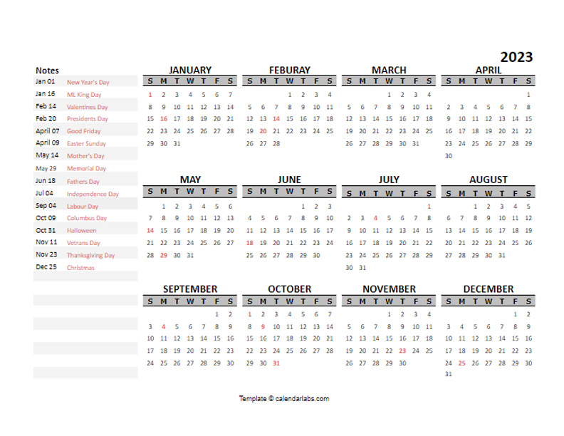2023 Yearly Google Docs Calendar Template Free Printable Templates