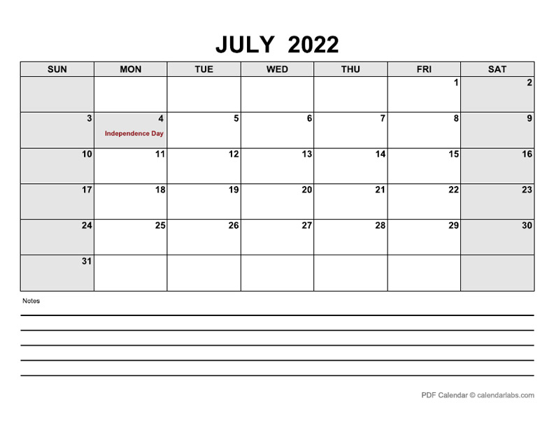 July 2023 Calendar with Holidays | CalendarLabs