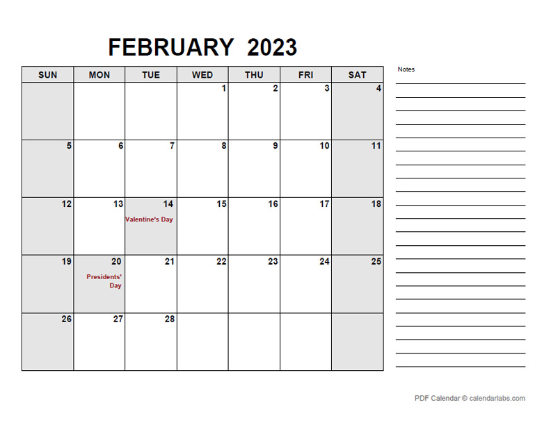 February 2023 Calendar with Holidays | CalendarLabs