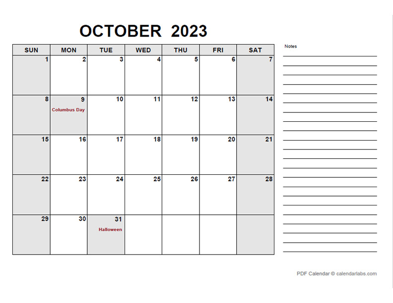 october 2023 calendar with holidays calendarlabs