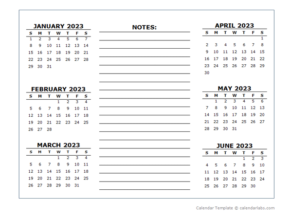 2 Page Yearly Calendar Template 2023