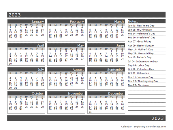 12 Month One Page Calendar Template For 2023