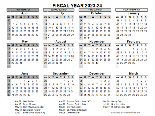 2023-24 Fiscal Year Calendar UK Template
