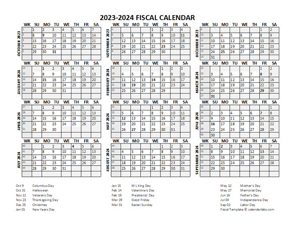 Fiscal Calendar 2023-2024 Templates