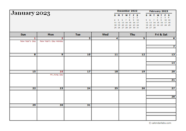 2023 Monthly Planner Template Landscape