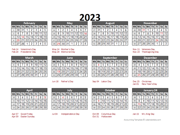 2023 Accounting Calendar 5-4-4