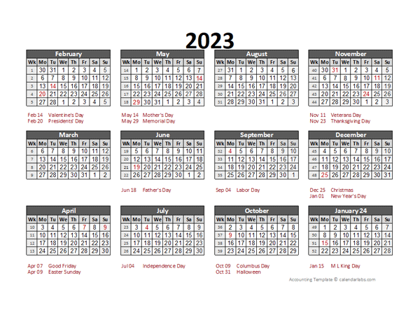 2023 Accounting Calendar 5 4 4 