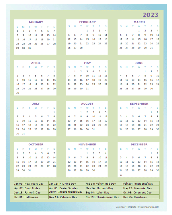 2023 Annual Calendar Design Template