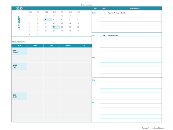 2023 Assignment Calendar For Students