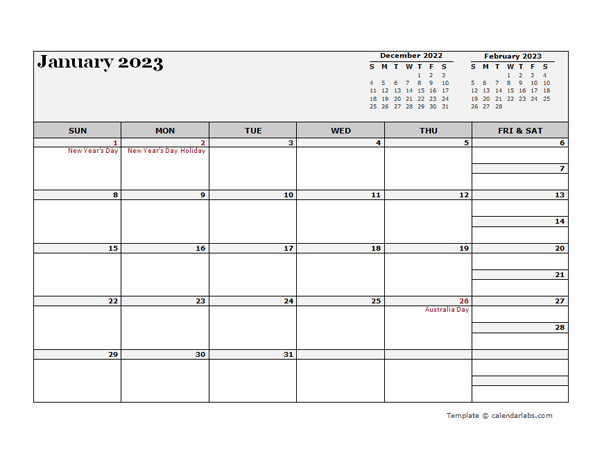 2023 Australia Calendar For Vacation Tracking