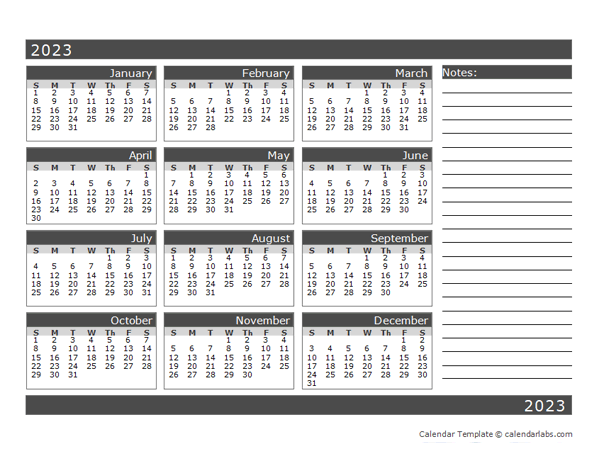 2023 Blank 12 Month Calendar In One Page