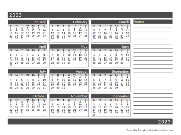 Free Printable 12 Month Calendar On One Page 2023