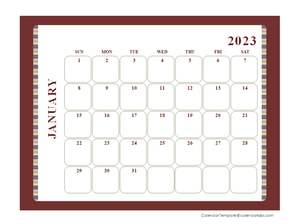 2023 Calendar Template Large Boxes