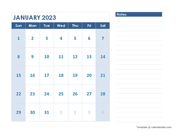 2023 Blank Printable Calendar