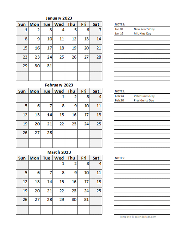 2023 Blank Printable Calendar
