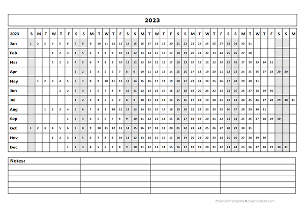 2023 Blank Landscape Yearly Calendar Template