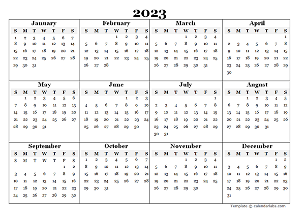 Free 2023 Yearly Calendar Template Word