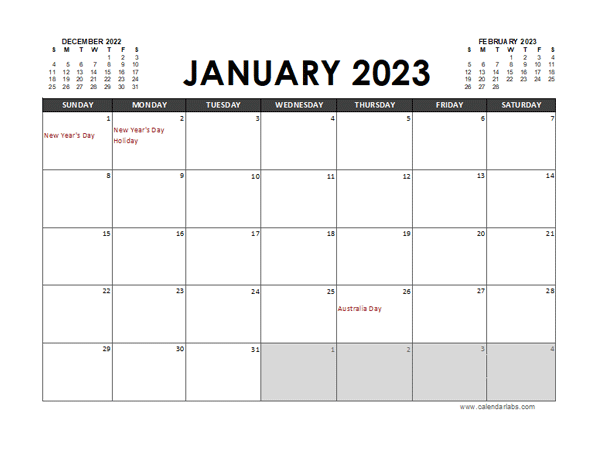 2023 Calendar Planner Australia Excel