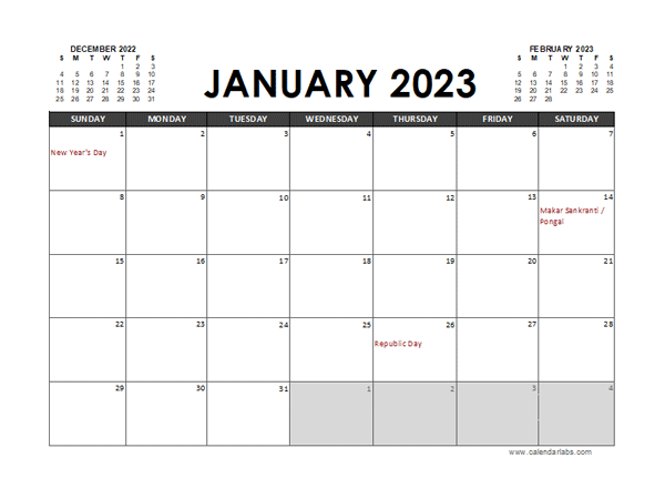 2023 Calendar Planner India Excel