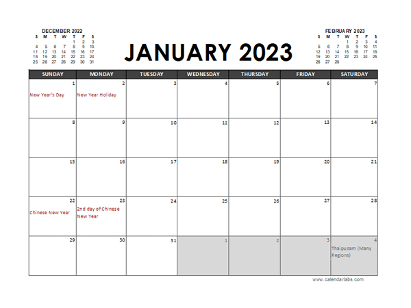 2023 Calendar Planner Malaysia Excel
