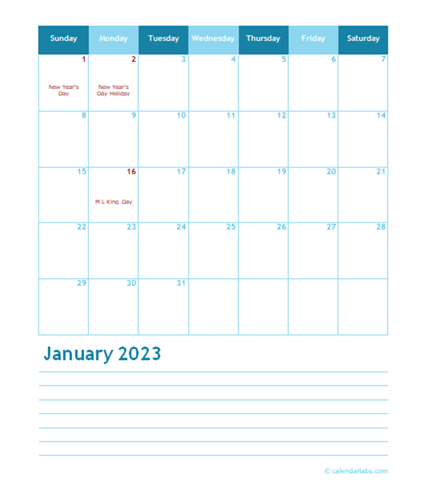 2023 Months Calendar Template