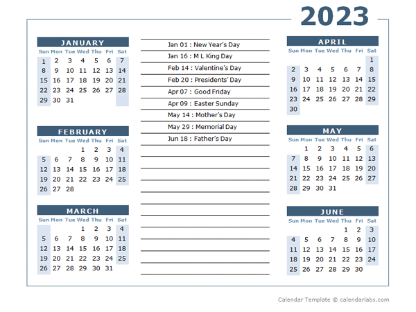 2023 Calendar Template 6 Months Per Page - Free Printable Templates