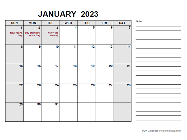2023 Calendar with New Zealand Holidays PDF