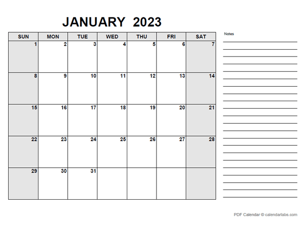 2023 Calendar with Pakistan Holidays PDF