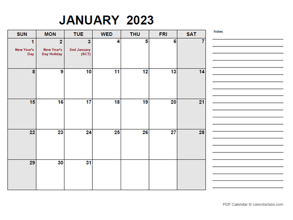 2023 Calendar with UK Holidays PDF