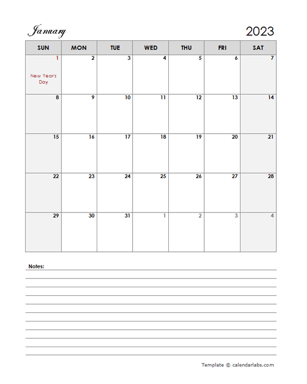 2023 Canada Calendar Template Large Boxes